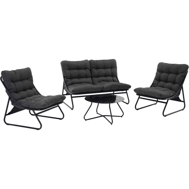 Salon de jardin bas 4 places en métal noir