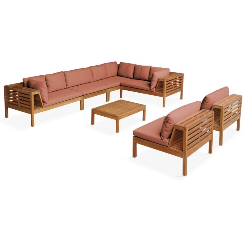 Oviala - Salon de jardin bas d'angle 8 places en bois d'eucalyptus terracotta