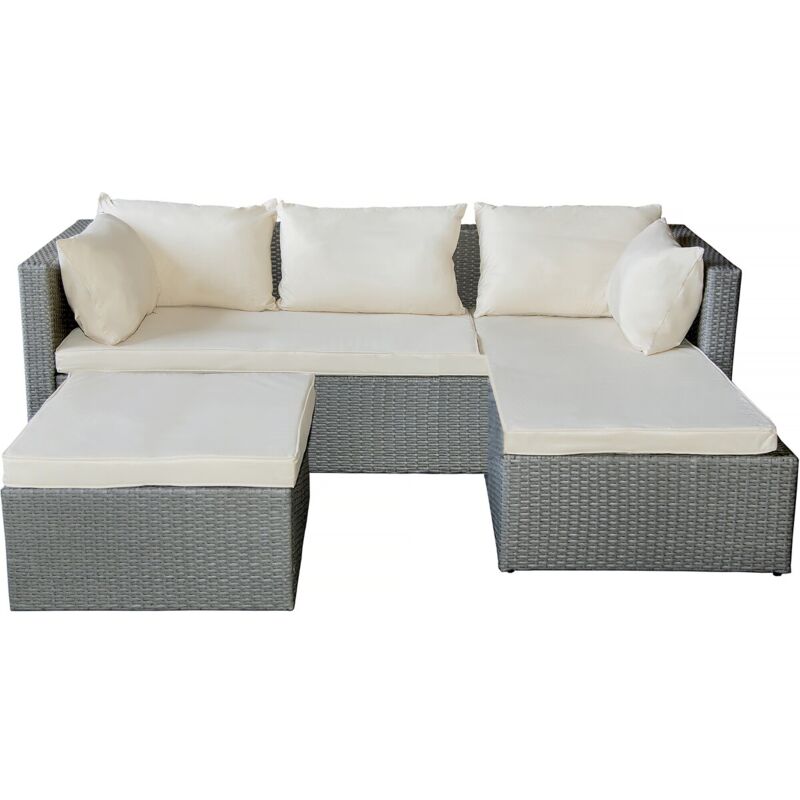 Habitat Et Jardin - Salon de jardin bas en résine tressée 'Diya' 3 places - Gris et beige