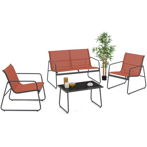 Salon de jardin bas MALAGA 4 places avec canapé, fauteuils et table terracotta