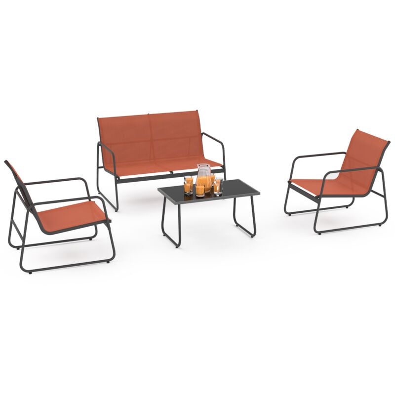 Salon de jardin bas malaga 4 places avec canapé, fauteuils et table terracotta