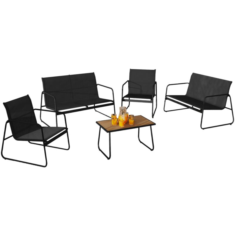 Salon de jardin bas malaga 6 places avec canapé, fauteuils et table noir et bois