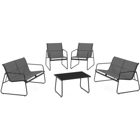 Salon de jardin bas MALAGA 6 places avec canapés, fauteuils et table gris anthracite