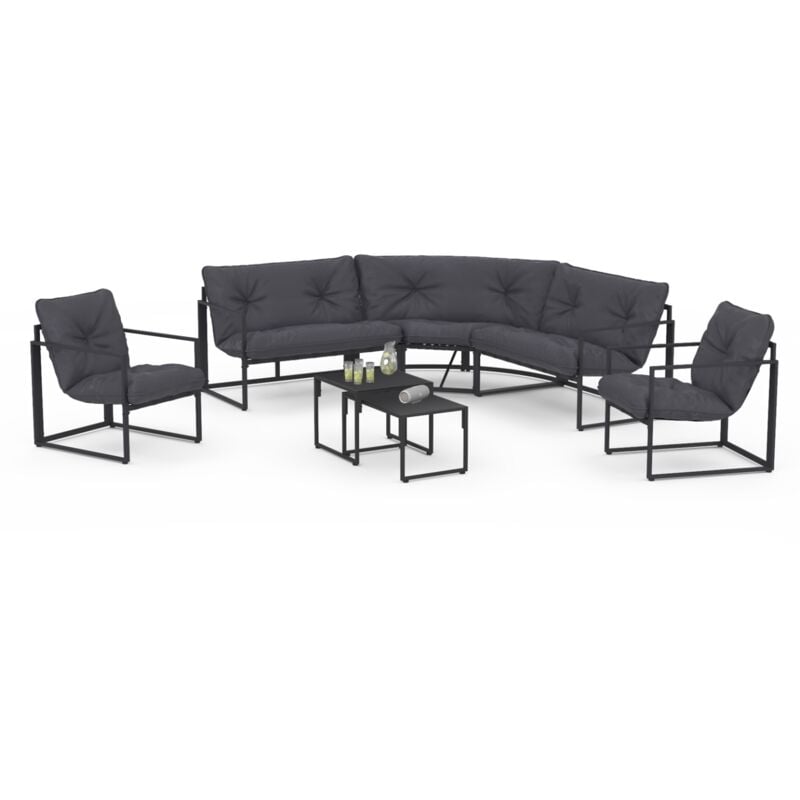 Salon de jardin bas nairobi 8 places salon d'angle en acier gris anthracite