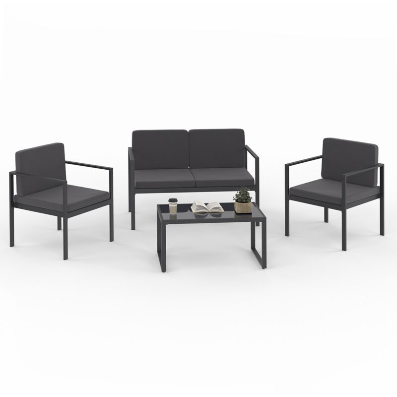 Idmarket - Salon de jardin bas zanzibar 4 places en acier gris anthracite