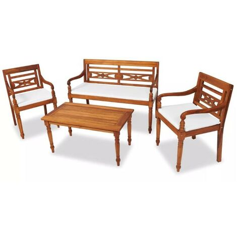 Salon de jardin Batavia teck massif foncé avec coussins blanc Aqual
