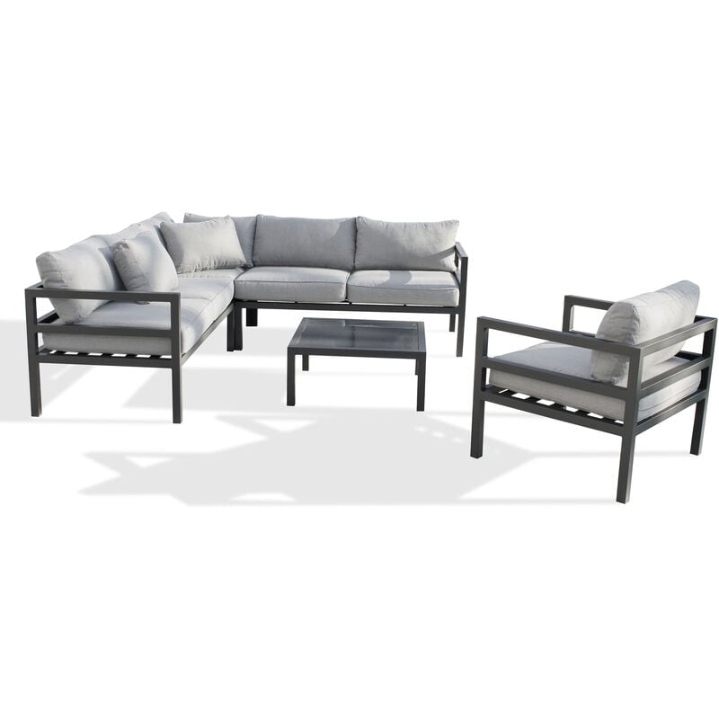 Beaubourg - Salon de jardin d'angle 6 places en aluminium gris anthracite - paris garden
