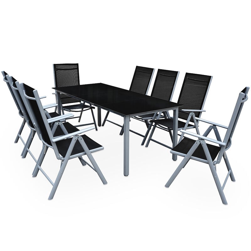 Salon de jardin en aluminium Anthracite ou argent Ensemble table et 8 chaises intérieur extérieur Argent