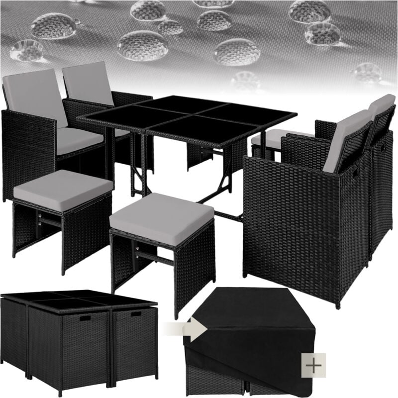 Salon de jardin Pour 4 à 8 personnes avec Plateaux en verre sécurité Pliable, housse protection incluse