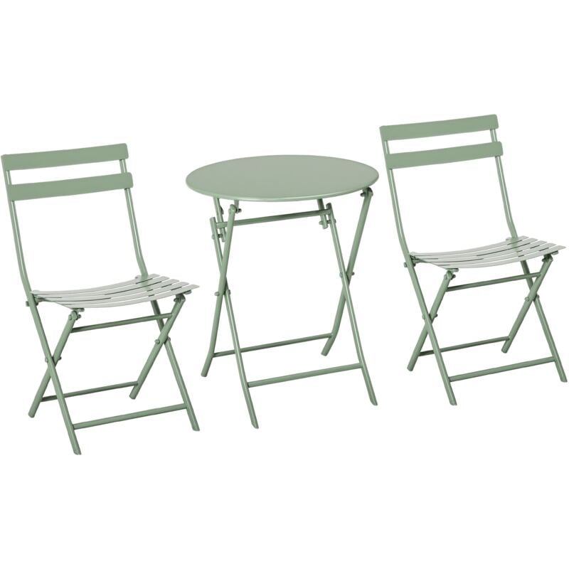 Outsunny - Salon de jardin bistro pliable - table ronde ø 60 cm avec 2 chaises pliantes - métal thermolaqué vert d'eau
