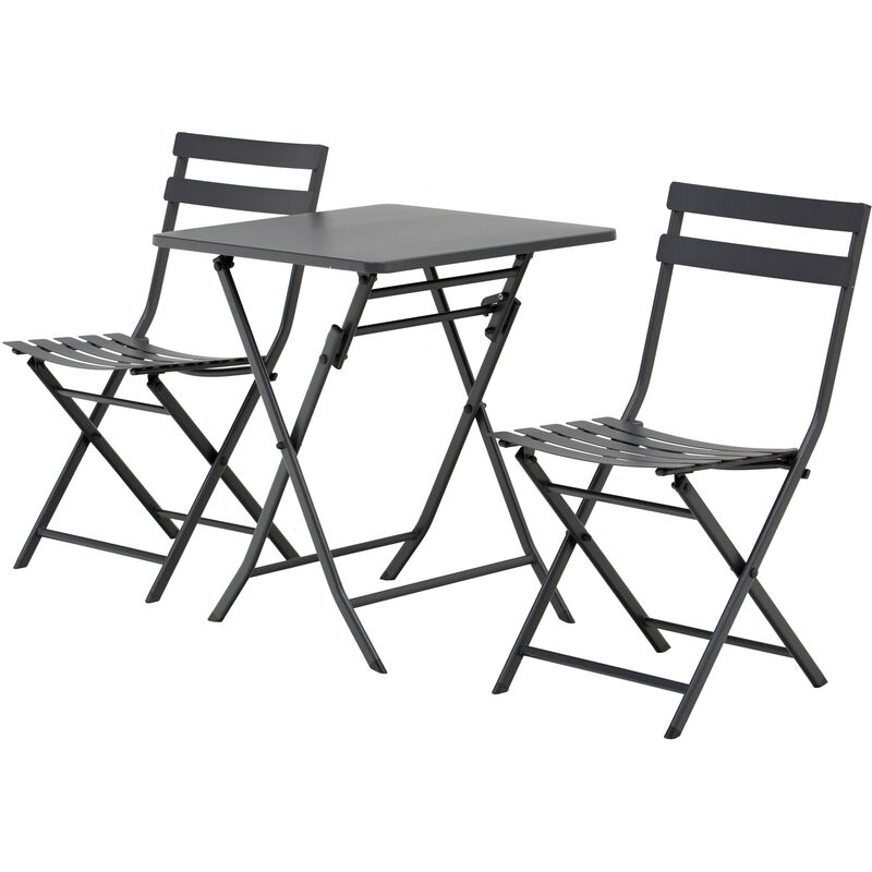 Salon de jardin bistro pliable - table carrée dim. 60L x 60l x 71H cm avec 2 chaises - métal thermolaqué gris