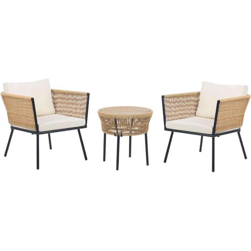 Salon de Jardin Bistrot 2 Places avec Table en Polyrotin et Beige Clair Gargano