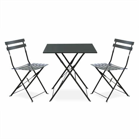 Salon de jardin bistrot pliable - Emilia carré gris anthracite - Table 70x70cm avec deux chaises pliantes, acier thermolaqué