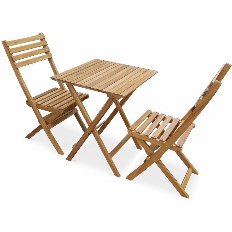 Salon de jardin bistrot pliable - Figueres carré en bois - Table carrée 60x60cm avec deux chaises pliantes