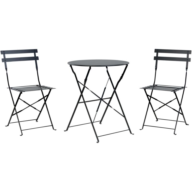 Salon de Jardin Bistrot Table et 2 Chaises en Acier Noir avec Patins de Protection Fiori