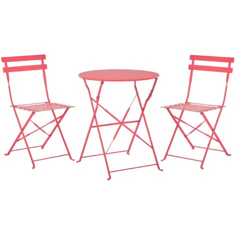 Salon de jardin bistrot table et 2 chaises en acier rouge FIORI