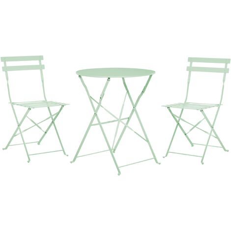 Salon de Jardin Bistrot Table et 2 Chaises en Acier Vert Menthe avec Patins Fiori - Vert