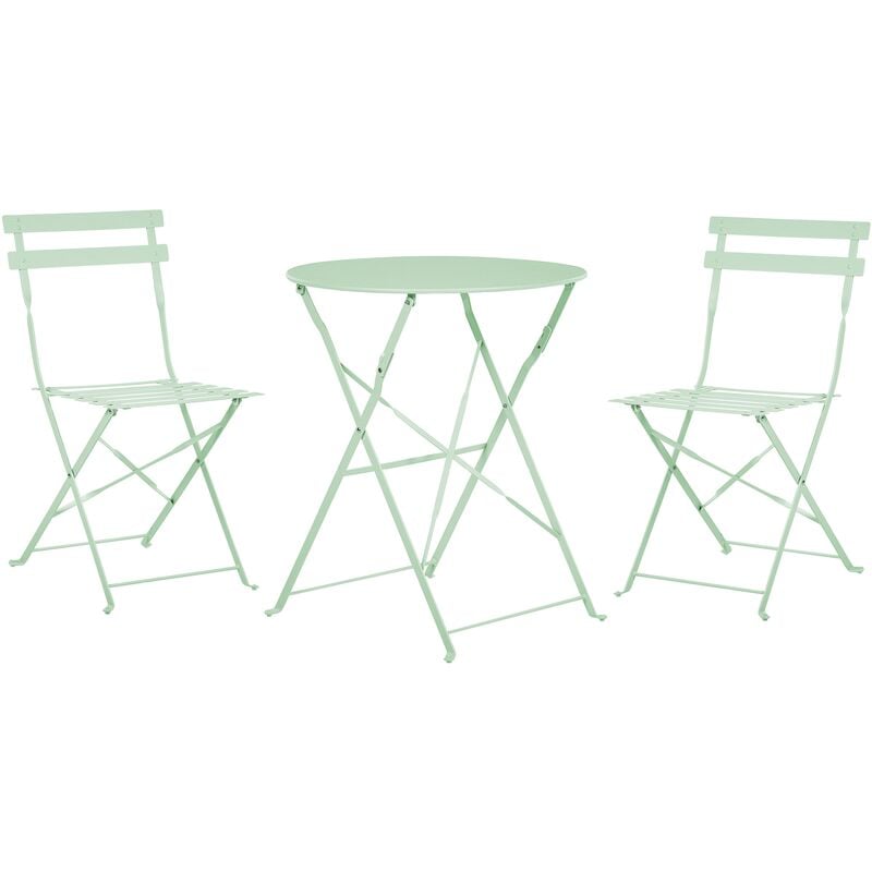 Salon de Jardin Bistrot Table et 2 Chaises en Acier Vert Menthe avec Patins Fiori - Vert