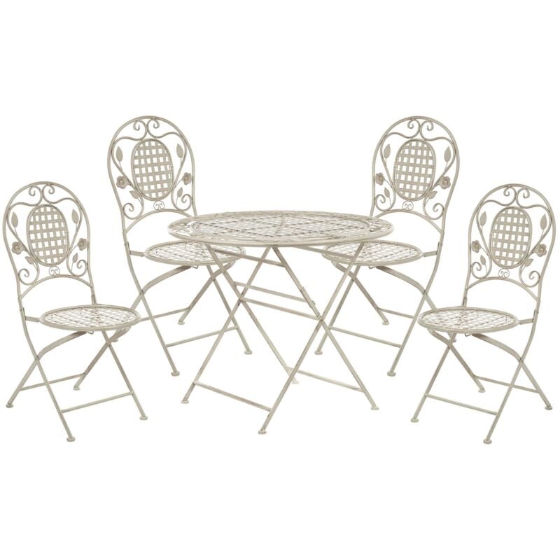Salon de Jardin Bistrot Table Ronde et 4 Chaises Pliantes Blanc Cassé pour Terrasse ou Balcon au Style Traditionnel et Provençal Beliani