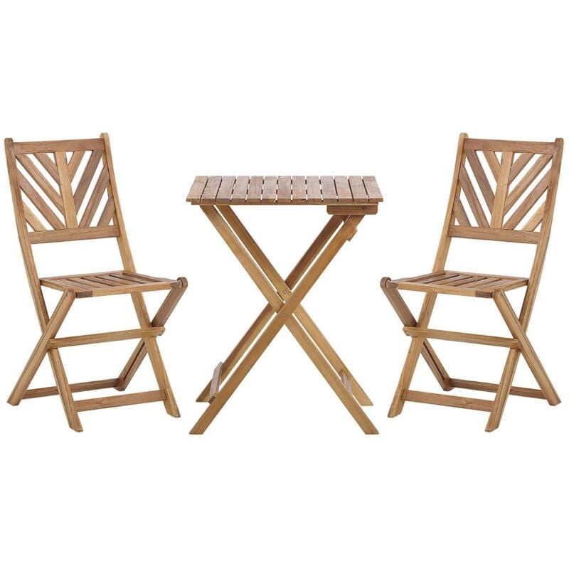 Set de Jardin ou Terrasse Bistrot en Bois d'Acacia Foncé Table et 2 Chaises Pliantes au Design Intemporel pour Tout Usage à l'Extérieur Beliani
