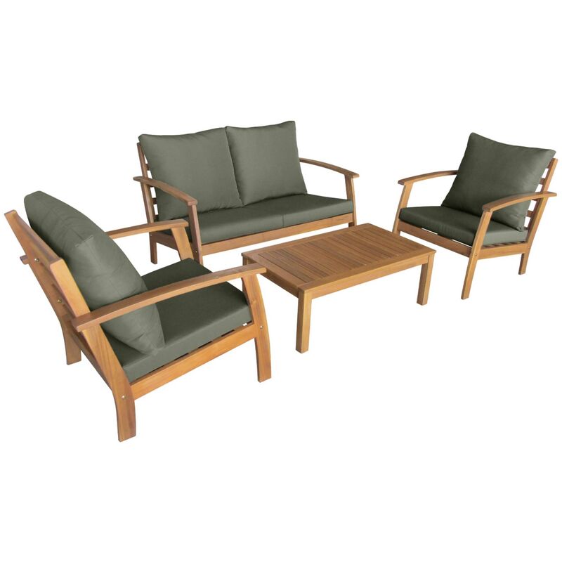 Sweeek - Salon de jardin en bois 4 places - Ushuaïa - Canapé. fauteuils et table basse en acacia. design Bois / Savane - Bois