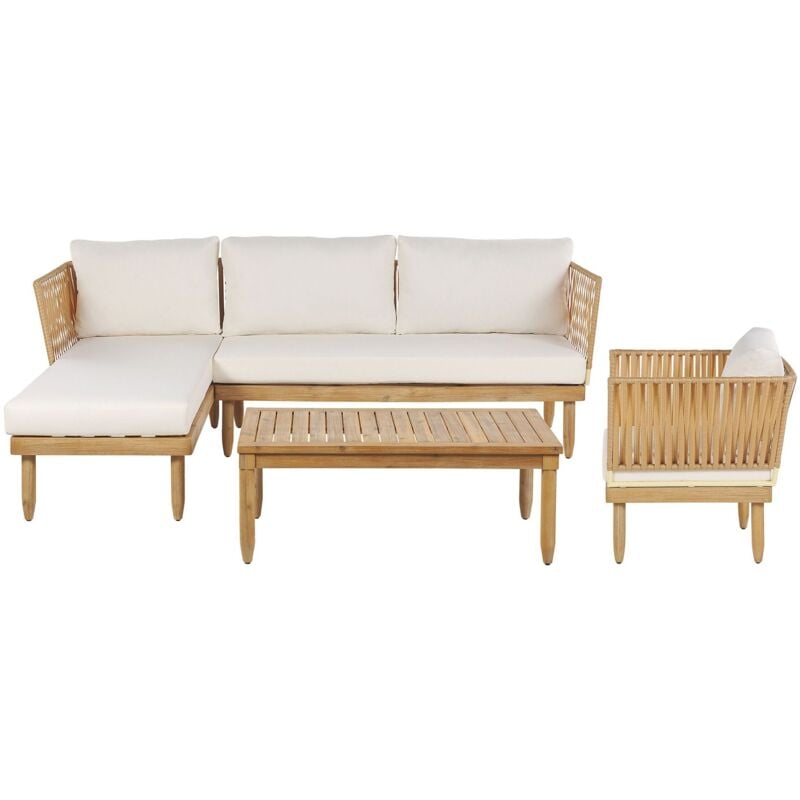 Salon de Jardin Canapé d'Angle Fauteuil et Table Basse en Bois d'Acacia Cremona
