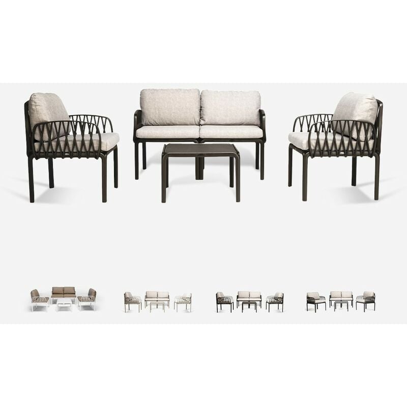Salon de jardin canapé table basse 2 fauteuils Portofino Grand Soleil Couleur: Marron