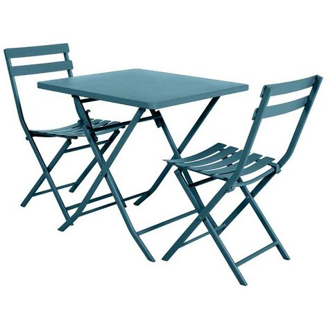 Salon de jardin carré en métal Greensboro 70 x 70 cm Bleu Canard avec 2 chaises - Hespéride