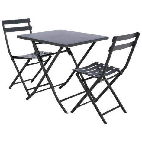 Salon de jardin carré en métal Greensboro 70 x 70 cm Graphite avec 2 chaises - Hespéride