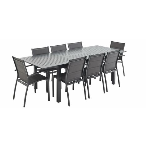 Sweeek – Ensemble table et chaises de jardin 8 places – Table extensible 175/245cm – Aluminium et textilène – Confort optimal et entretien facile