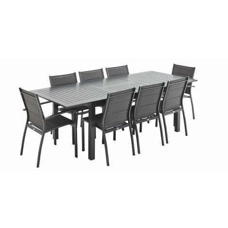 Table de jardin extensible aluminium, 8 chaises