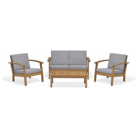 Salon de Jardin Chillvert Milán Bois Eucalyptus 1 Canapé 2 sièges + 2 Fauteuils +1 Table
