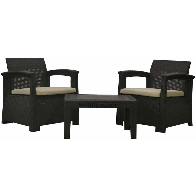 Chillvert - Salon de Jardin Perugia en Résine 2 Canapés + Table Marron