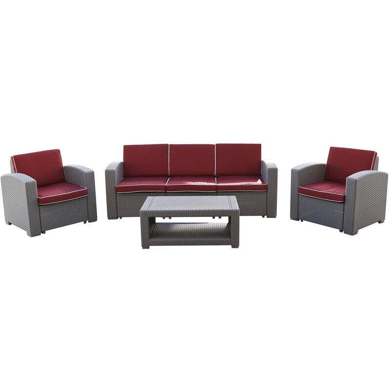 Salon de Jardin Chillvert Treviso en Résine 1 Canapé + 2 Fauteuils + Table Gris Clair