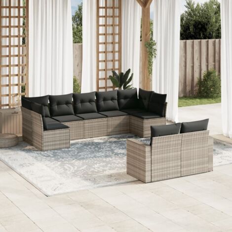 [Salon de Jardin] [Coffret 9 Pièces] Résine Tressée Modulaire avec Housses Gris