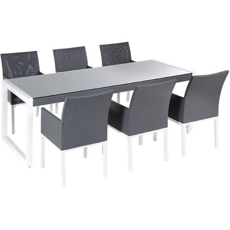 Salon de Jardin composé d'une Table 210 x 90 cm et de 6 Chaises en Aluminium Blanc, Textile et Verre Gris au Design Moderne Beliani - Gris