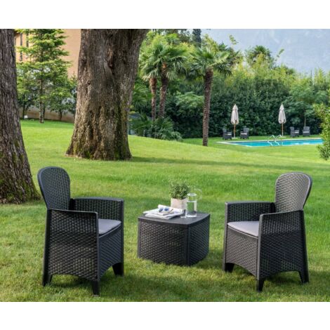 Salón de jardín con 2 sillones y mesa de resina efecto ratán color antracita Tree