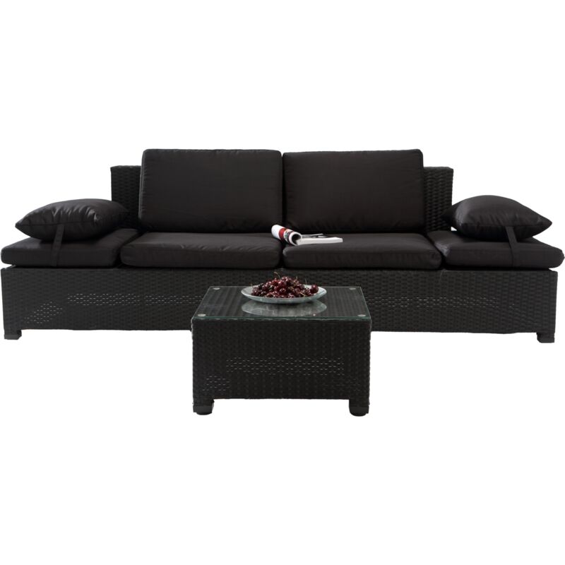 Salon de Jardin Corfou Résine tressée - Noir /Noir