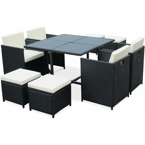 Salon De Jardin Cubo Noir Table En Resine Tressee 4 A 8 Places