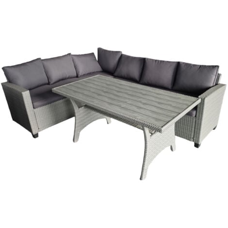 CONCEPT-USINE Salon de jardin d'angle 6 places en résine tressée grise avec table TAHAA