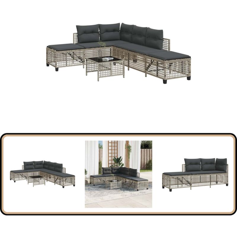 Salon de jardin d'angle avec coussins 3 pcs gris clair rotin - Ensemble Salon De Jardin - Canapé Jardin - Fauteuil Relax - Table Basse Jardin