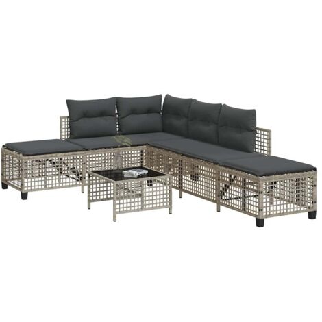 Salon de jardin d'angle avec coussins 3 pcs-Lot de 3 Mobilier de jardin-Meuble de jardin gris clair rotin