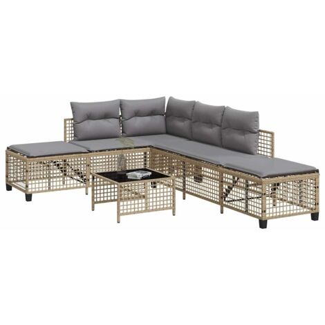 Salon de jardin d'angle avec coussins 3 pcs-Lot de 3 Mobilier de jardin-Meuble de jardin mélange beige rotin