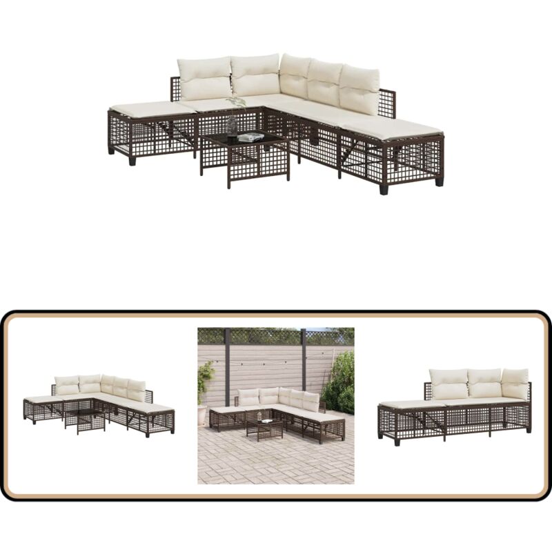 Salon de jardin d'angle et coussins 3 pcs marron résine tressée - Ensemble Salon De Jardin - Canapé Jardin - Fauteuil Relax - Table Basse Jardin