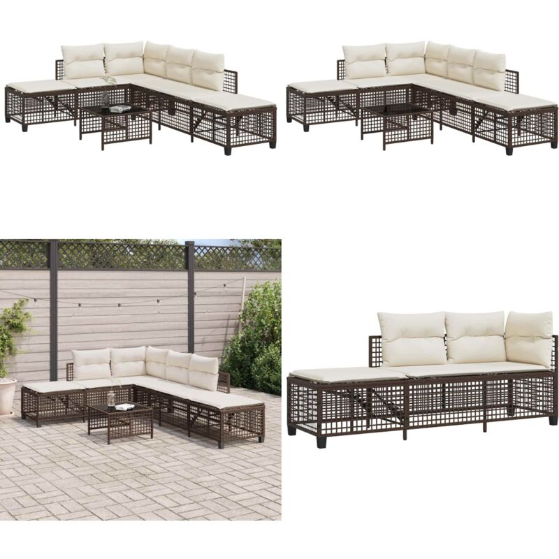 Salon de jardin d'angle et coussins 3 pcs marron résine tressée - Ensemble Salon De Jardin - Canapé Jardin - Fauteuil Relax - Table Basse Jardin