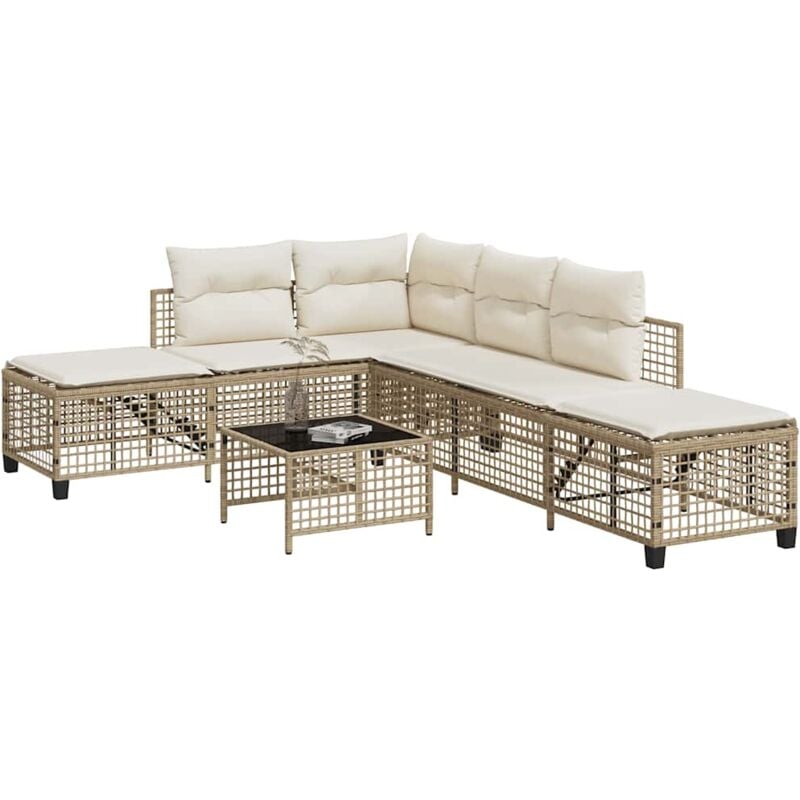 Salon de jardin d'angle avec coussins 3pcs beige résine tressée - Vidaxl