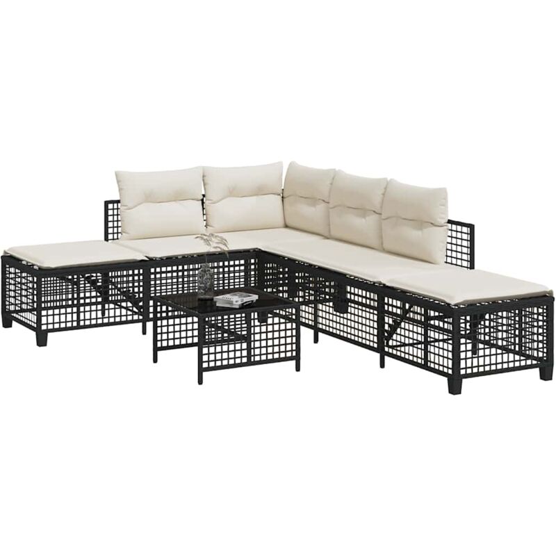 Salon de jardin d'angle 3 pcs avec coussins noir résine tressée - Vidaxl