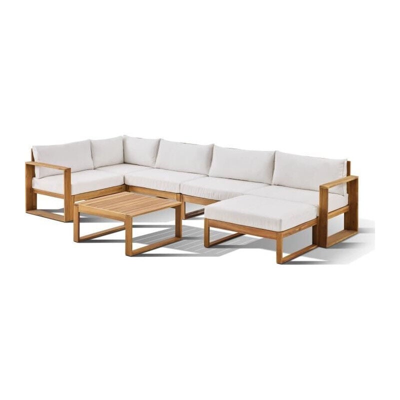 Salon de jardin d'angle modulable - Bois d'acacia - 7 personnes - levata xl - Blanc cassé + Housse
