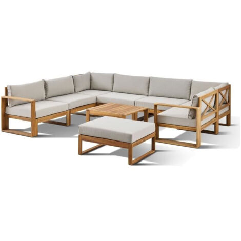 Salon de jardin d'angle modulable en bois d'acacia – 9 places confortables – Housse incluse – Parfait pour espaces extérieurs – Bocarnea