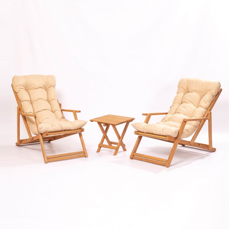 Asir Group Llc - Chaise de jardin en bois de hêtre 100% naturel, sans vernis, brun et crème, 59x90x44 cm